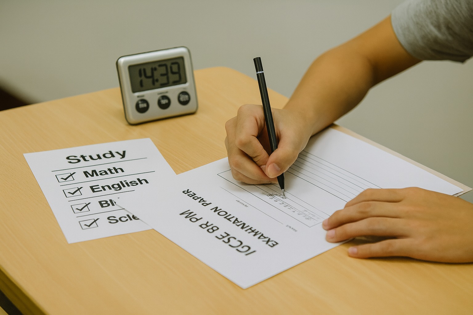 Exam practice with timer and subject checklist